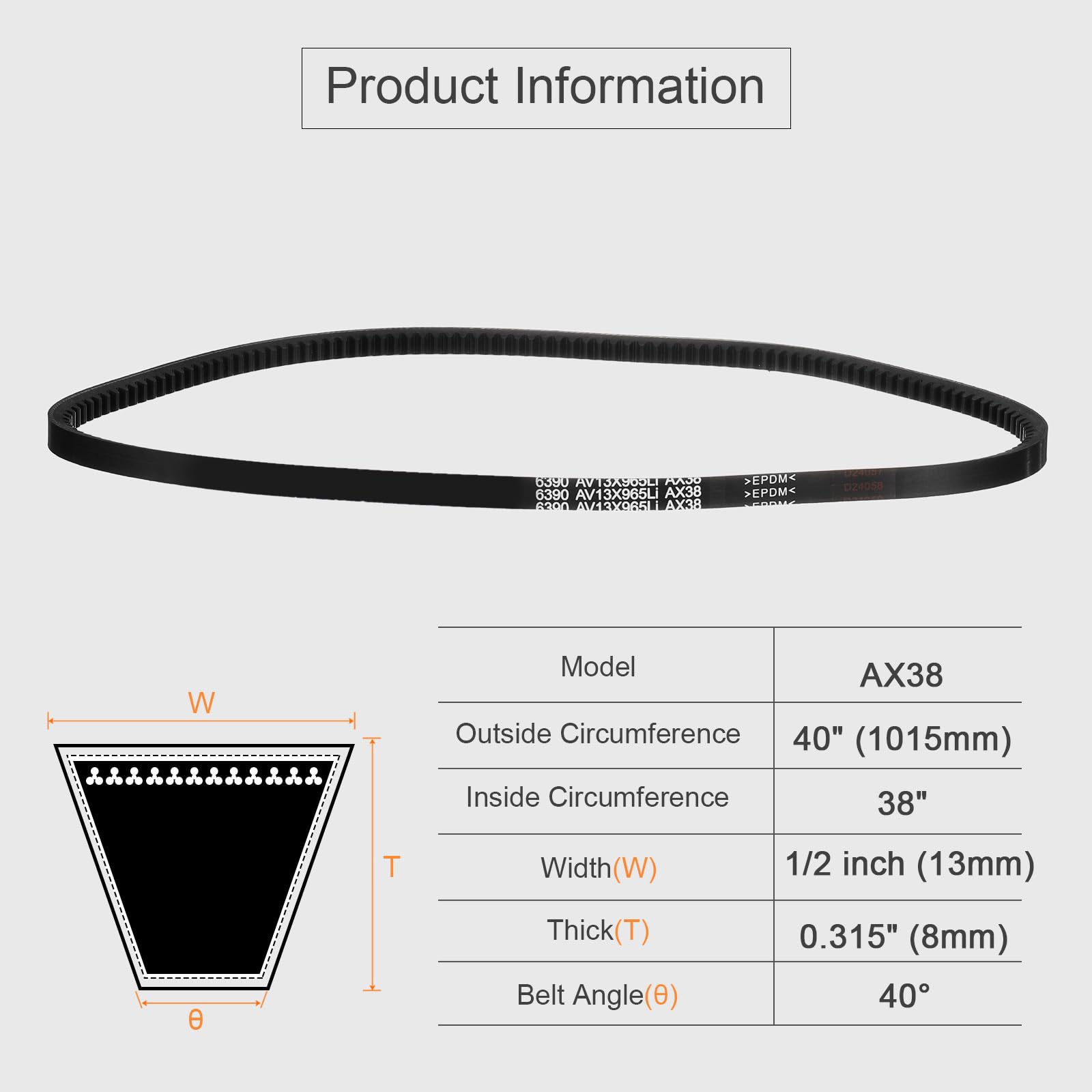 uxcell AX38 EPDM V-Belt, Raw Edge Cogged Industrial Rubber V Belt 1/2" Width x 38" Inside Circumference — Amazon image 2