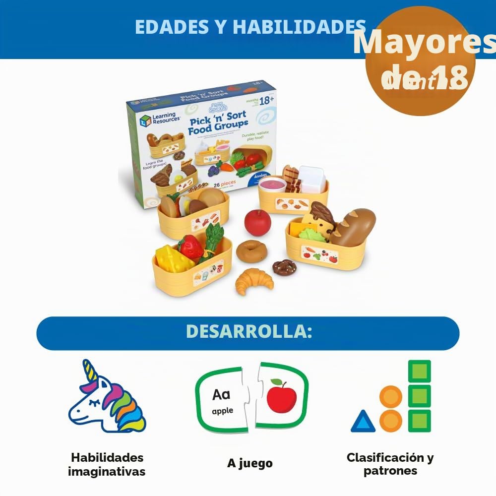 Learning Resources New Sprouts - Cena saludable, juego de comida de simulación, juguetes de cocina, juego de 14 piezas, a partir de 18 meses