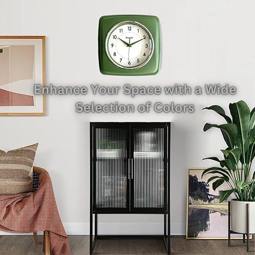 Miniatura 4 de Reloj de pared cuadrado retro de 9 pulgadas, funciona con pilas, reloj decorativo silencioso sin tictac para el hogar, oficina, cocina, dormitorio,