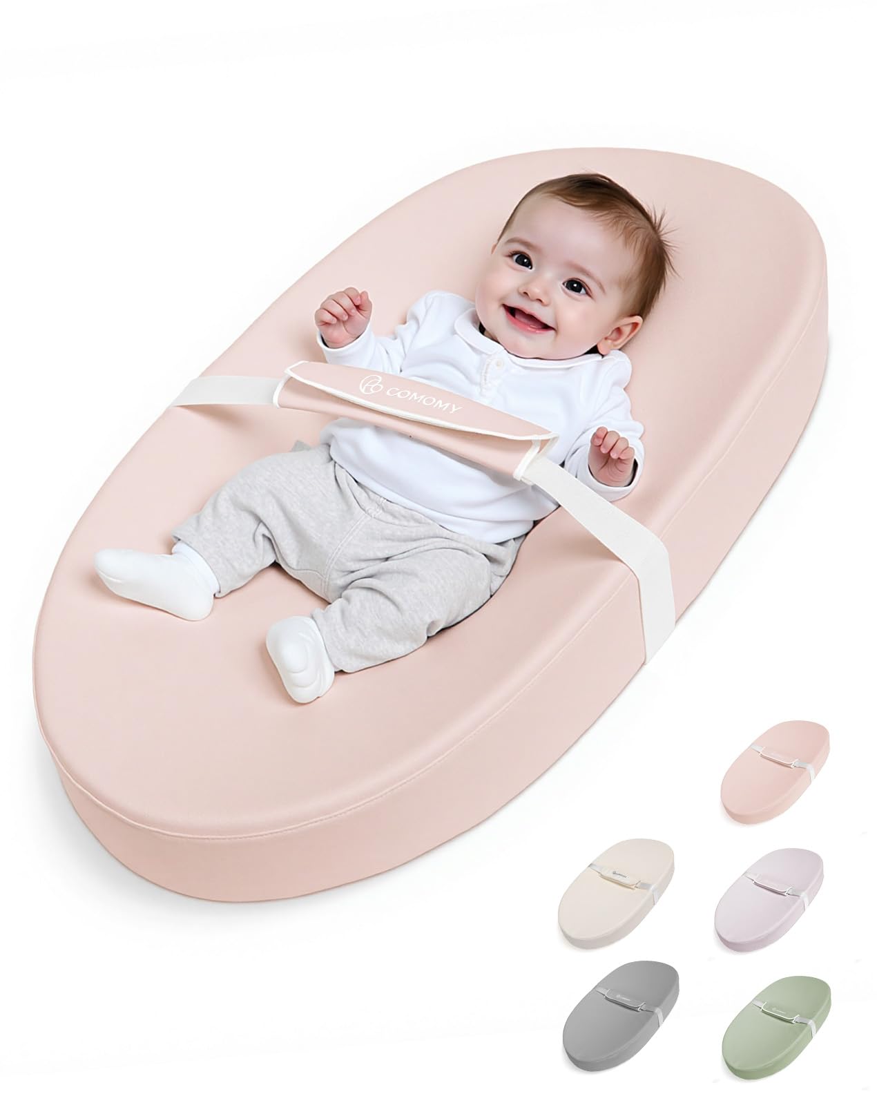 COMOMY Fasciatoio con copertura in PU lavabile e impermeabile, tappetino per fasciatoio sagomato per comò con cintura di sicurezza antiscivolo, portatile e leggero, grande schiuma imbottita, rosa