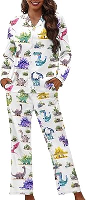 Irisjudy Womens Two-piece Sleepwear Long Sleeve Pj Set, Floral Casual Loungewear Soft Button Down Pajamas Set with Pockets