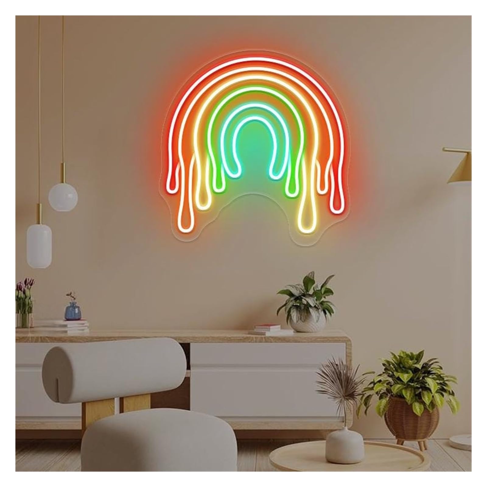 SHOUXI Sign Lamp Melting Rainbow Neon Sign, Suitable for Home Decor with Brightness Adjustable 50cmx50cm