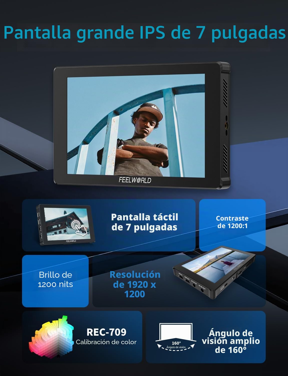 FEELWORLD F7 Plus Monitor de Campo para cámara de 7 Pulgadas y 1200nits con batería y Bolsa F750 Pantalla táctil 3D Lut Forma de Onda F970 Kit de instalación y alimentación 4K 60Hz HDMI