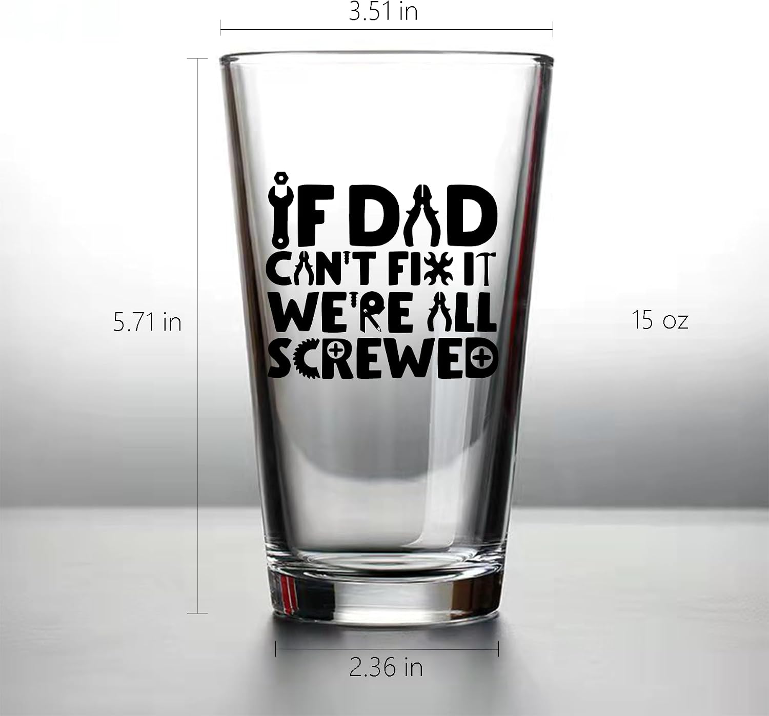 Fathers Day Gift for Dad from Daughter Son kids, Birthday Gifts for Handyman Daddy Grandpa Uncle Husband Stepdad, If Dad Can’t Fix It Beer Glass