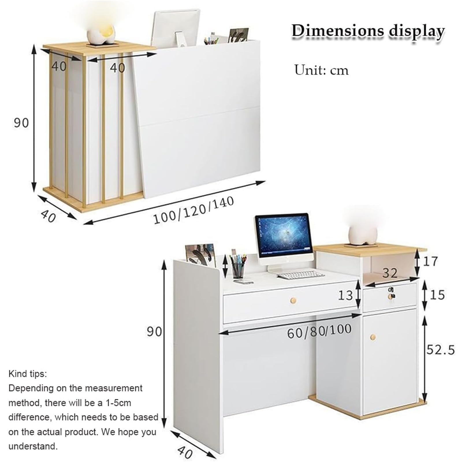 JingNian Bancone Cassa per Negozio, Banco Reception con Cassetti e Serratura, Scrivania Reception Moderna per Hotel, Abbigliamento, Sala d’Attesa e Ufficio(Warm White,100cm)