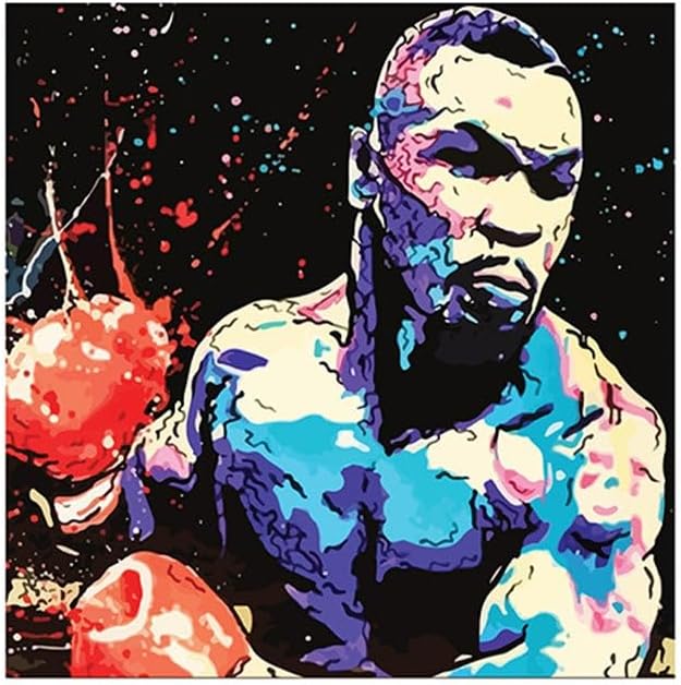RYN Mike Tyson Boxer Themed Wall Art Black/Blue/Red 30X30Cm