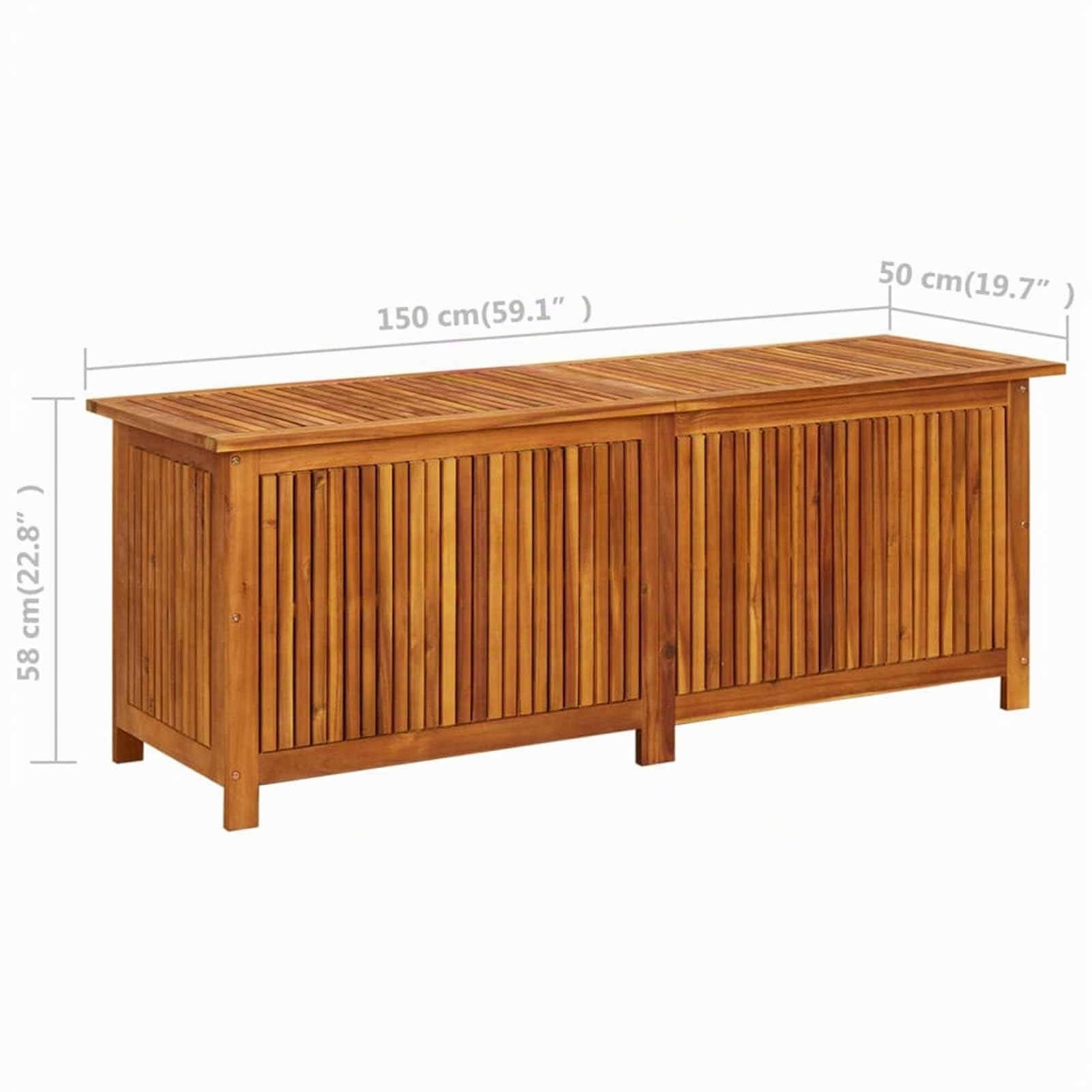IKAYAA Baúl de Jardín, Arcón Exterior de Madera de Acacia, Caja de Almacenamiento con Bolsa, Organizador Herramientas, Arcón de Almacenaje para Patio Jardín, 150 x 50 x 58 cm