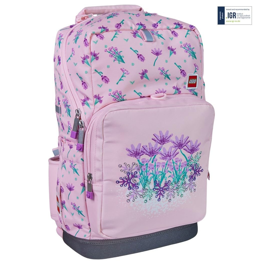 SKANDO BAGS Optimo Starter Schulranzen 3-teilig Set LEGO®, Flowers: 3-teiliges Schulranzen-Set mit ergonomischem Design. Inklusive Tasche, Brotbox und Federmäppchen.