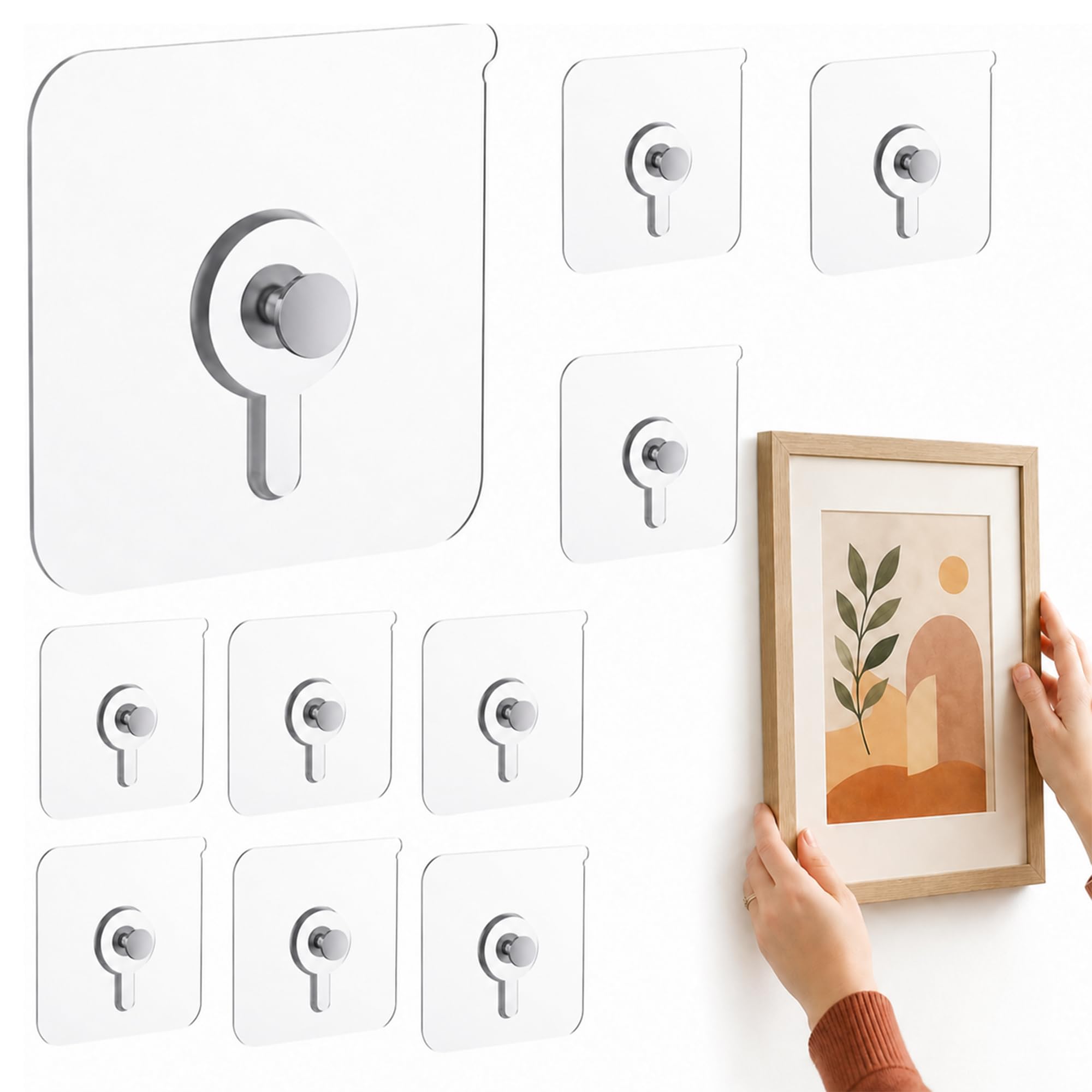 10 Pieces No Nails Picture Hanging Hooks,Stick on Picture Hooks，Transparent Waterproof Picture for Frames and Wall Decoration,Pictures and so on- Maximum Load 2 kg