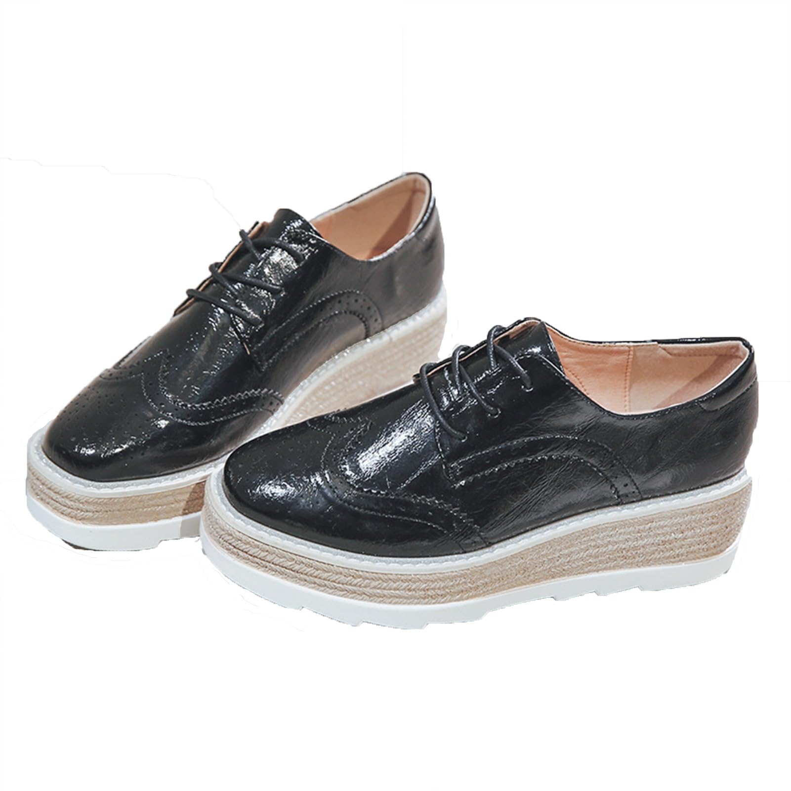 Comfort Oxford Shoes for Women Girls Lace Up Platform Wedge Everyday Work Office Business Formal Dress Shoes Brogues (Color : Black1, Size : 38)