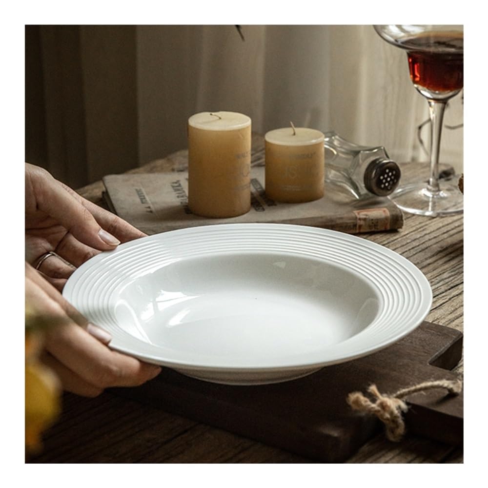 Plato Llano de cerámica de 8,5 Pulgadas, Plato sopera de cerámica con Rosca, Plato Occidental para Pasta, Plato para Servir