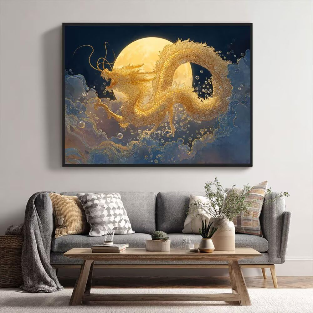 Malowanie według numerów dla dorosłych, Dragon Moon 80x100cm Akrylowe malowanie według numerów dla dzieci Dorośli Początkujący Malowanie 3 pędzlami Akwarela Malowanie według numeru Dzieci Zestaw do
