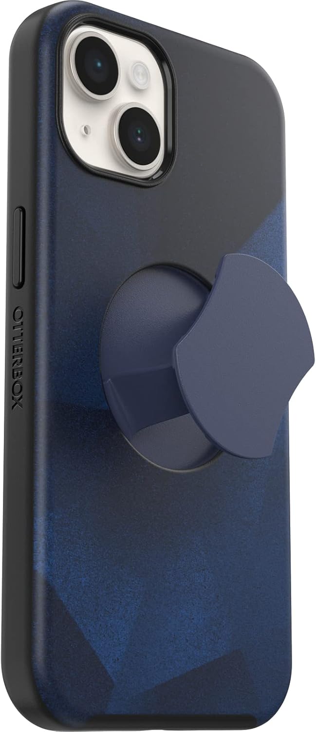 OtterBox iPhone 14 and iPhone 13 OtterGrip Symmetry Series Case - BLUE STORM (Blue), built-in grip, sleek case, snaps to MagSafe, raised edges protect camera & screen