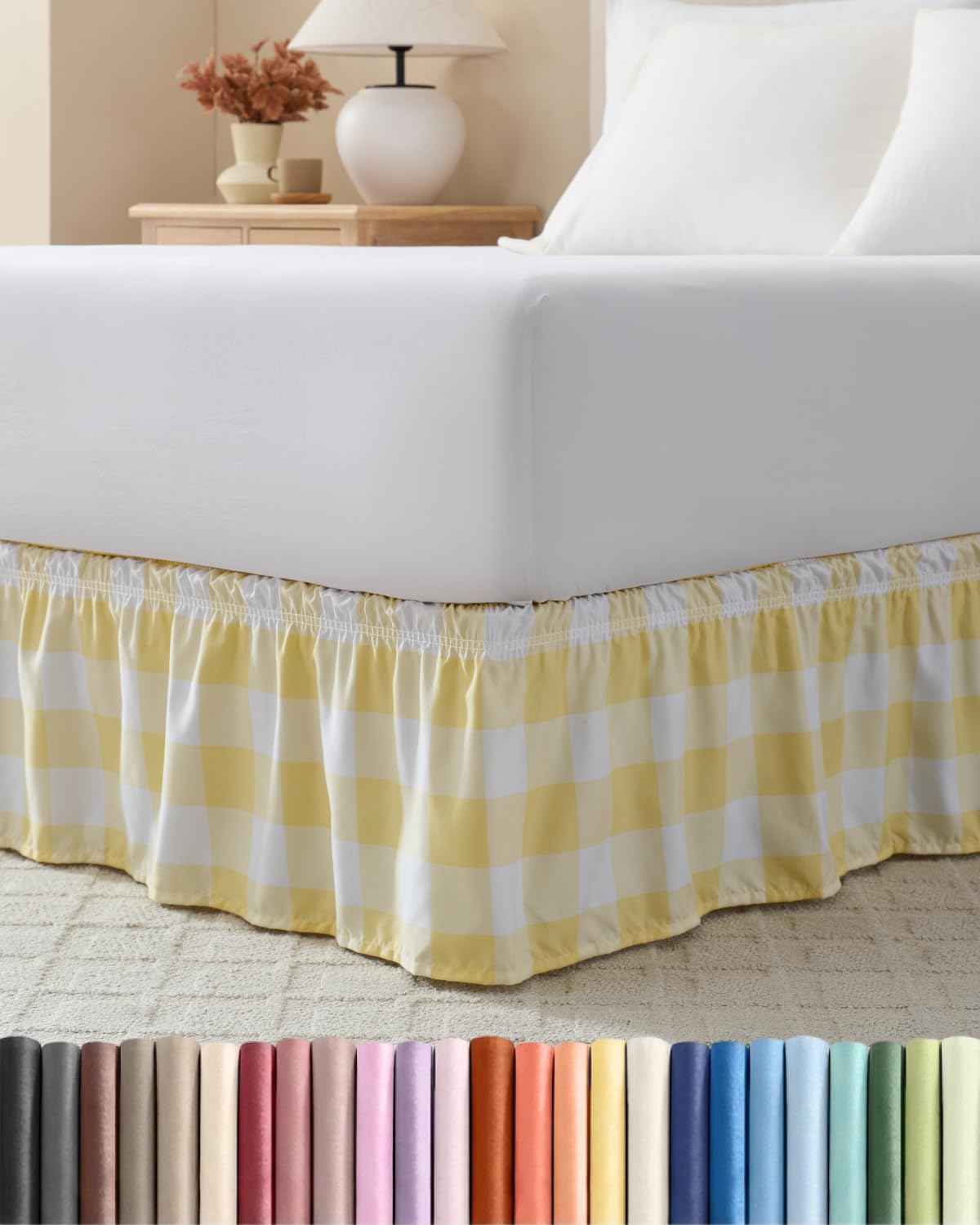 CGK Wrap Around Dust Ruffle Bed Skirt - King Size, 15" Inch, Yellow