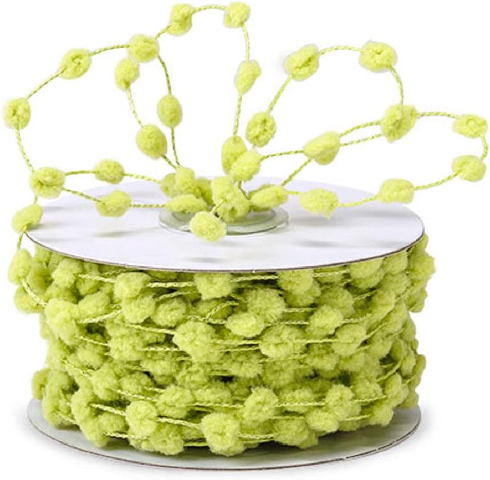 Pom Pom Wired Ribbon String 25 Yards (Green)