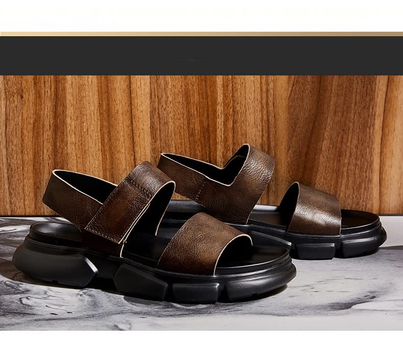 Outdoor Leather Sandals Men's Platform Sandals Slippers Khaki Beach Shoes2