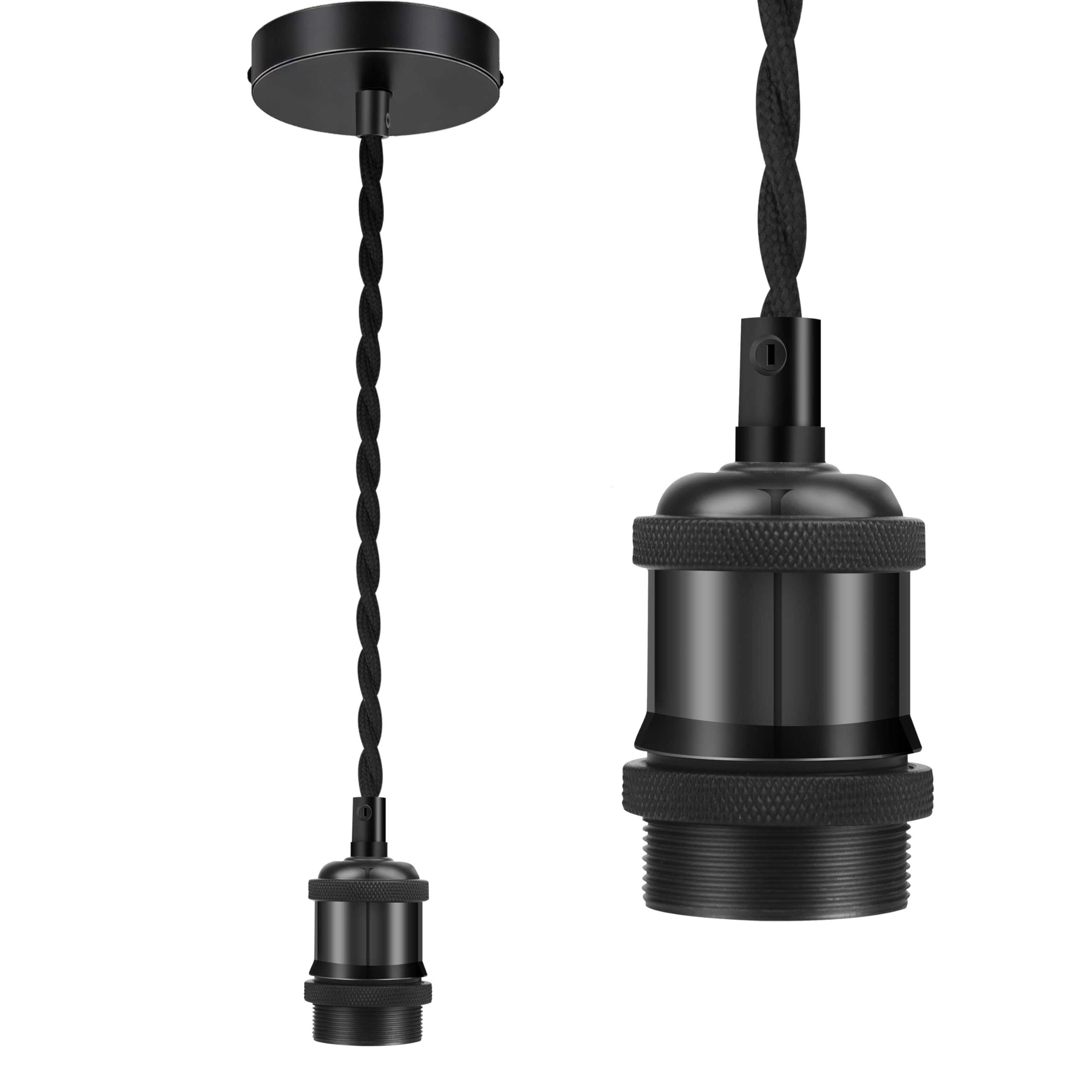 Licperron Vintage Pendant Light Fitting Kit, Black Braided Flex Ceiling Lamp, E27 Light Fitting Kit - Black. 1pack