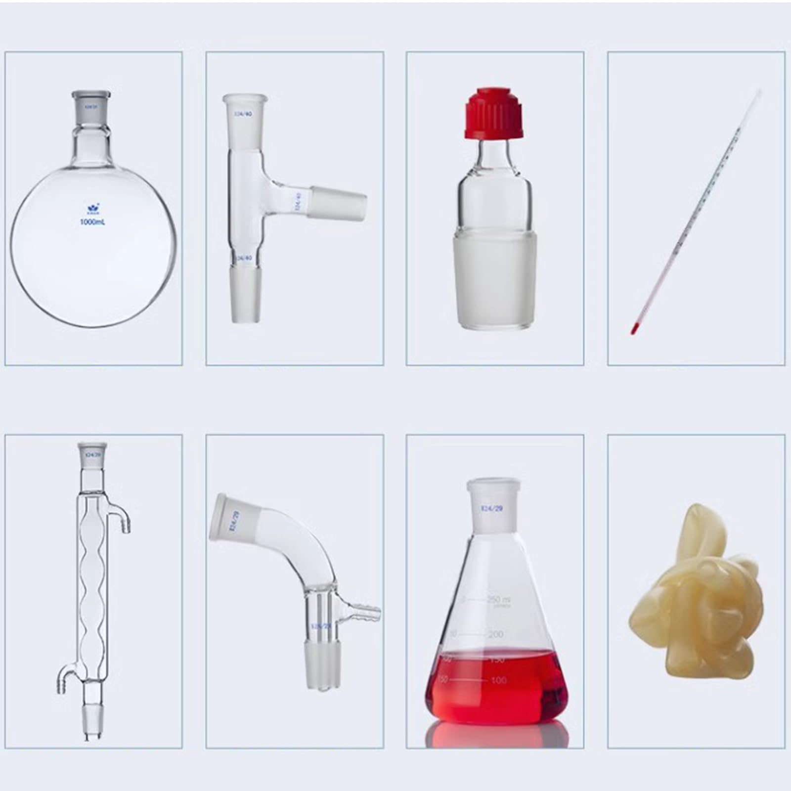 Aparato de destilación de Laboratorio, Kit de cristalería de destilación al Vapor de Vidrio de 1000 ml, Aparato de extracción de aceites Esenciales, con Condensador de Estufa Caliente, para laborato