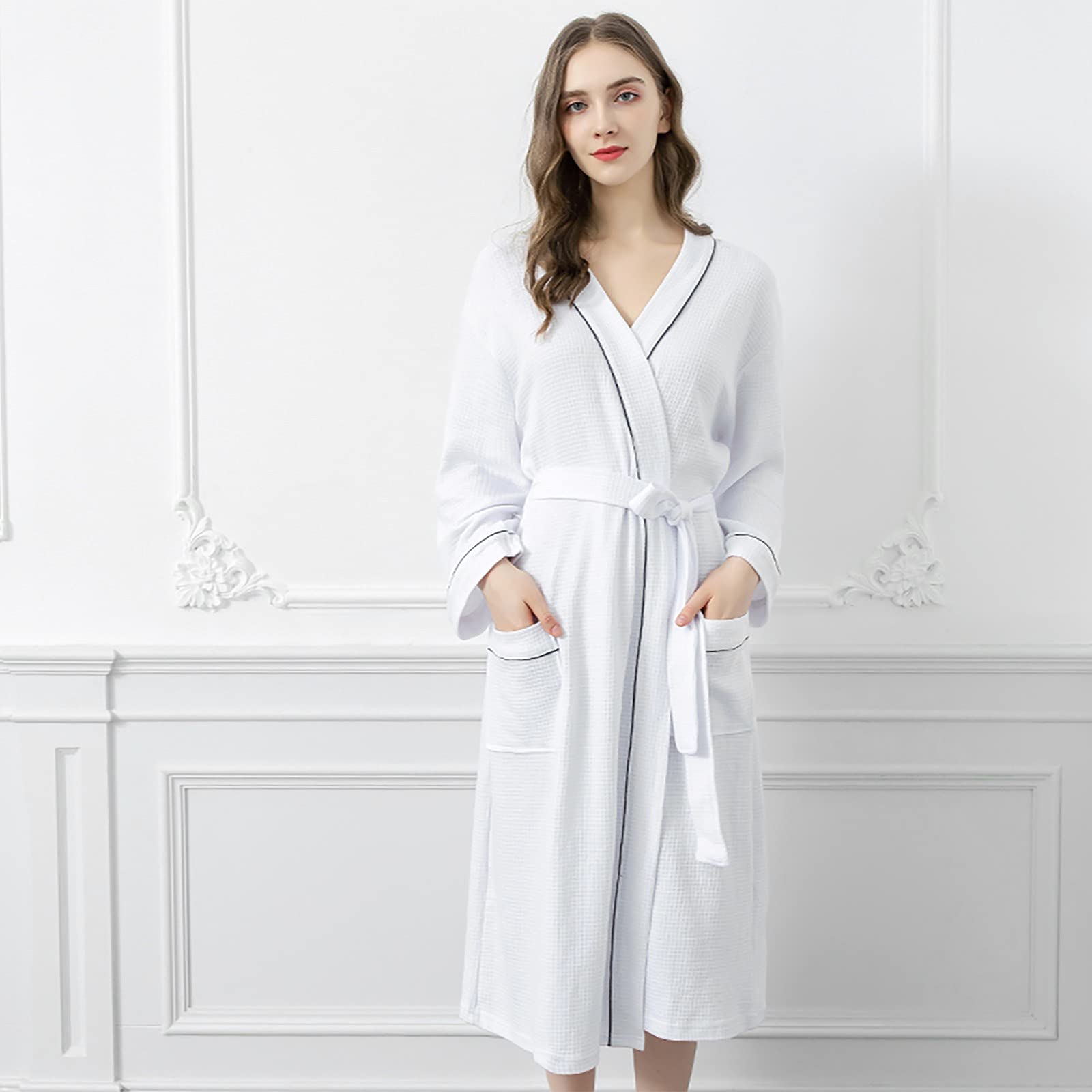 Peignoir de bain léger en coton gaufré pour femme - Peignoir de sauna en