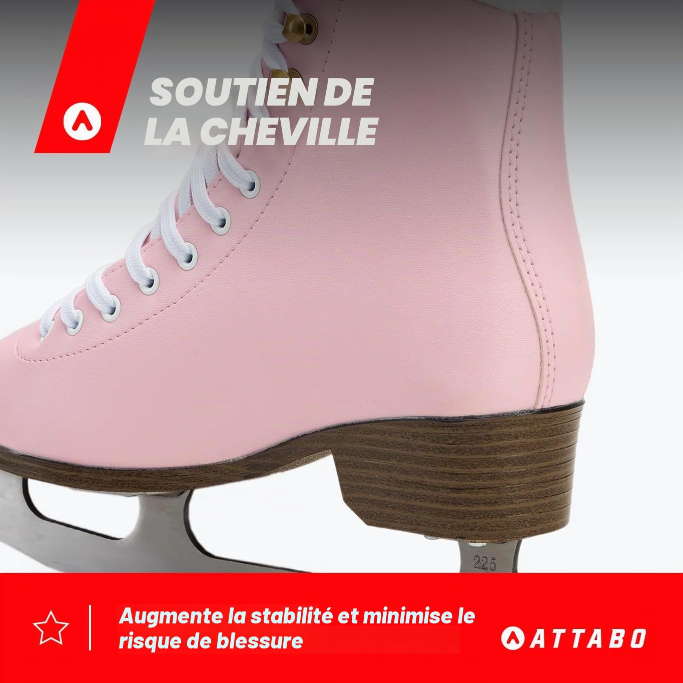ATTABO Patins à glace ISLA pour enfants - Rose - Taille 31-36 EU - Patins en acier inoxydable - Idéal pour les débutants ou les confirmés - Dessus en PVC - Support solide de la cheville - Stabilité et