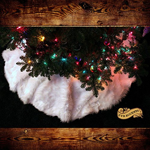 Christmas Tree Skirt Plush Shaggy Faux Fur White Round (5' Diameter, Off White) #TOP3