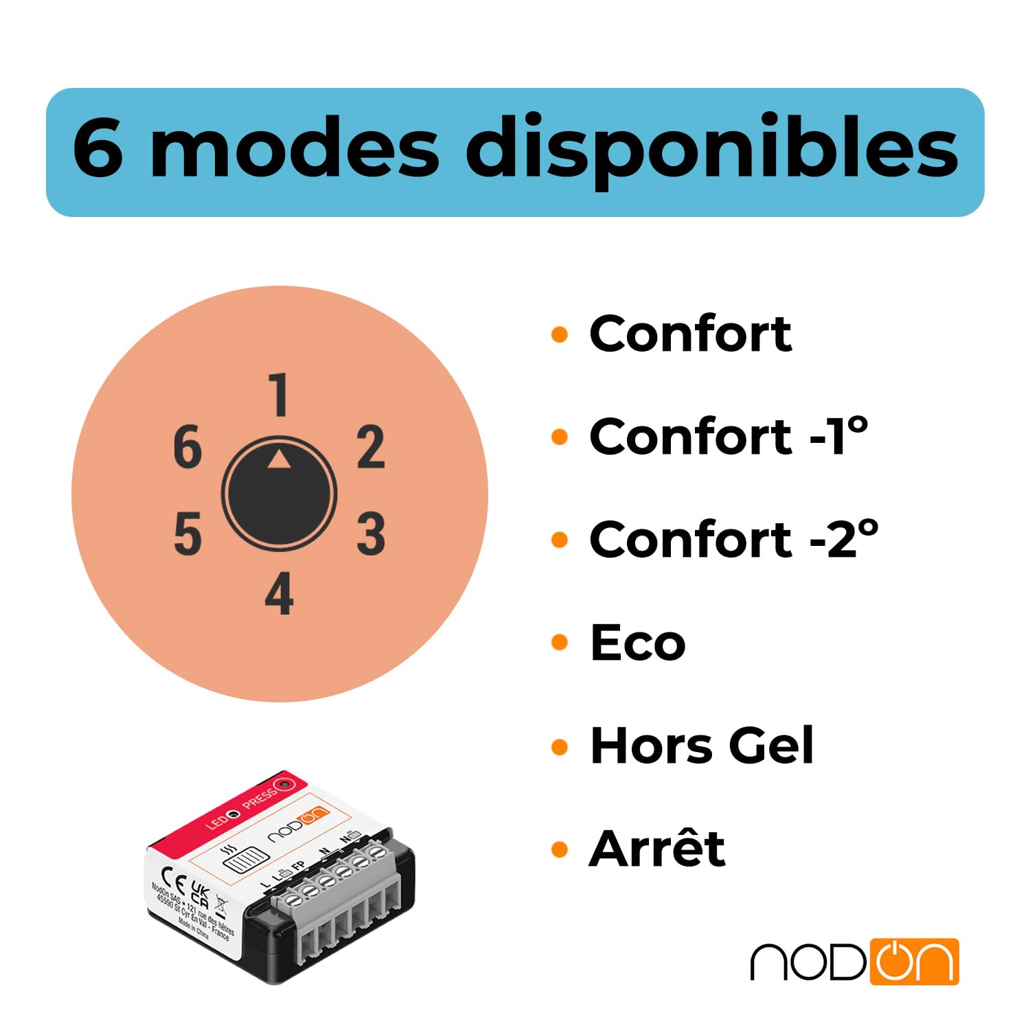 NodOn Zigbee 3.0 Module Chauffage Fil Pilote avec Mesure de Consommation - Fil Pilote Connecté Gestion Chauffage - Economies d’Energie, 6 modes, Compatible Zigbee Home Assistant, Jeedom, Zigbee2MQTT
