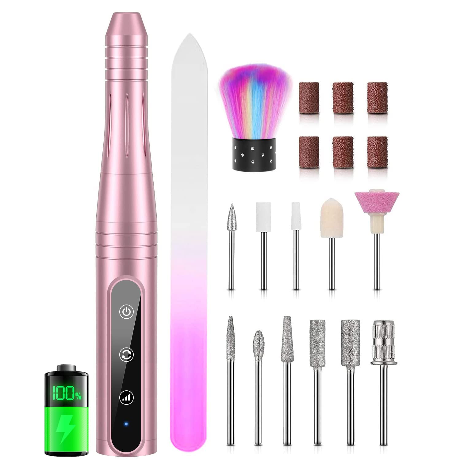 Torno para Uñas ,Taladro de Uñas EléCtrico Tipo USB,Lima Electrica Uñas,Velocidad Ajustable, Taladro EléCtrico PortáTil para Manicura y Pedicura Rosado