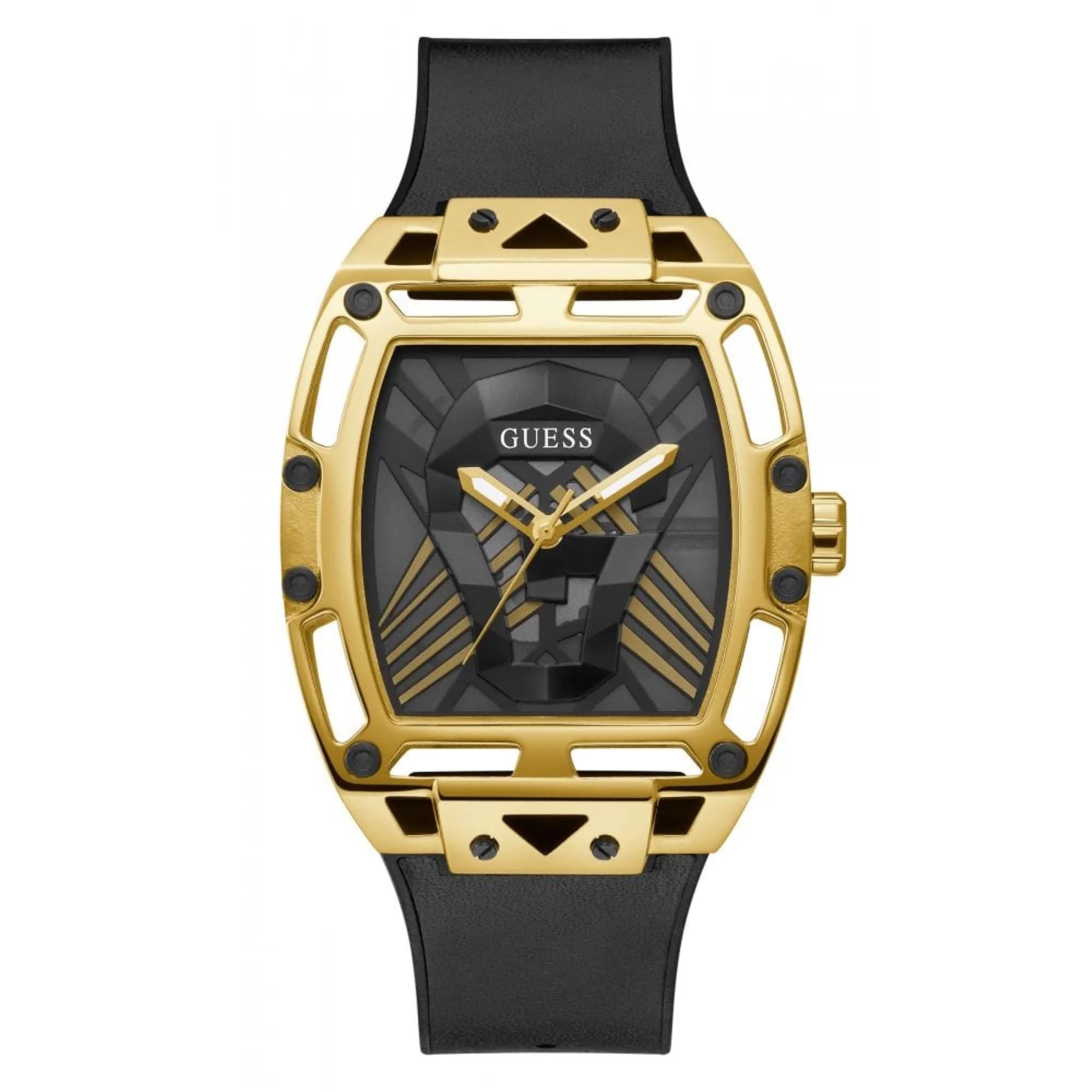 GUESS US Men's Gold-Tone and Black Analog Cutout Watch