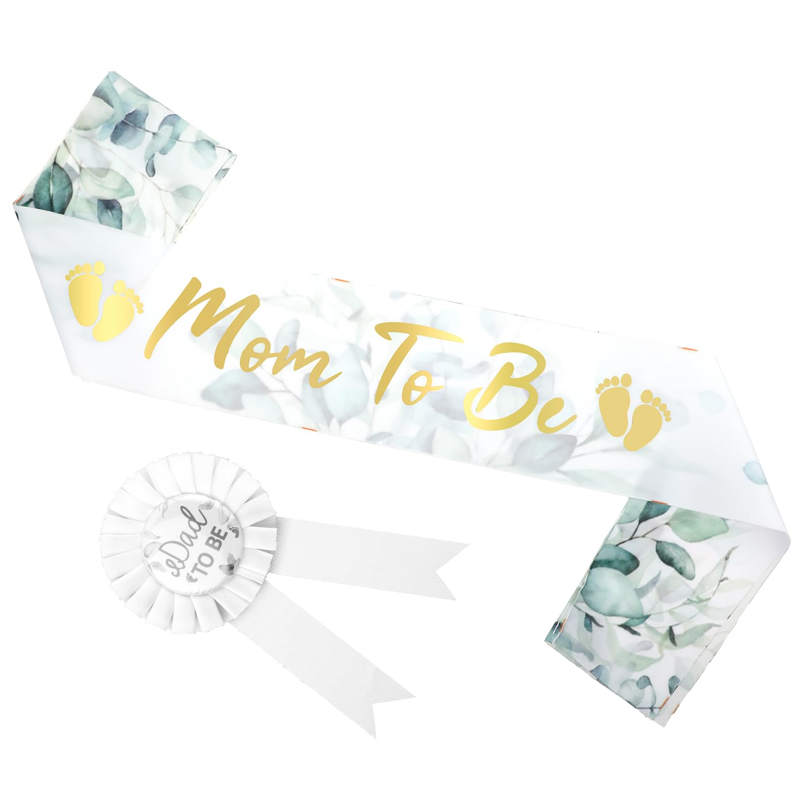 Neutral Green Mom to Be Sash Baby Shower Dad to Be Badge Pin Sash Corsage Cloth Belly Band