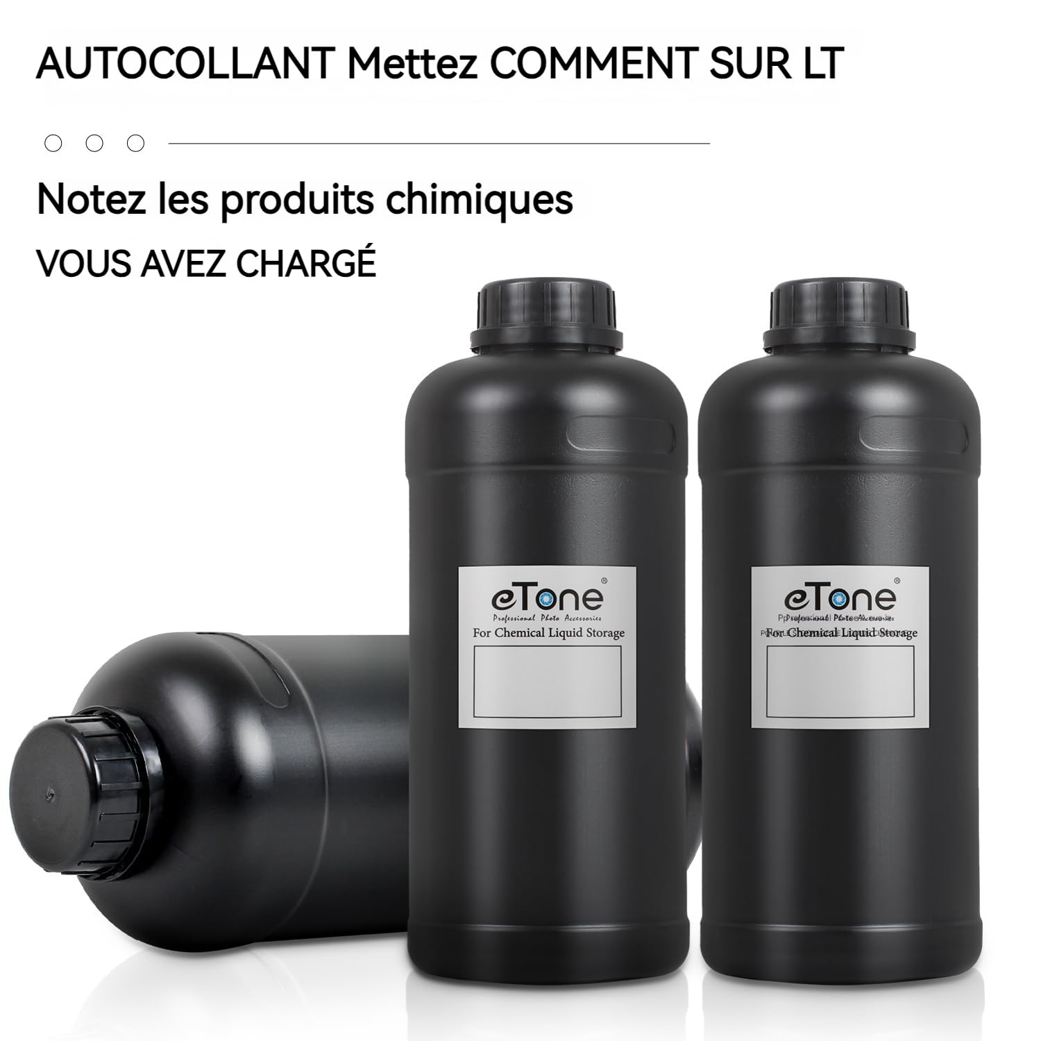 Lot de 3 pièces de 1L (1000ml) pour Chambre Noire. Bouteilles de Stockage en Plastique pour chimies de Film Photographique (3X 1L Bouteilles Noires)