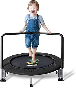 BCAN 36'' Mini Folding Ages 2 to 5 Toddler Trampoline with Handle for Kids, Two Ways to Assemble The Handle, Indoor/Garden Toddlers Trampoline with Super Safe Cover for Toddlers