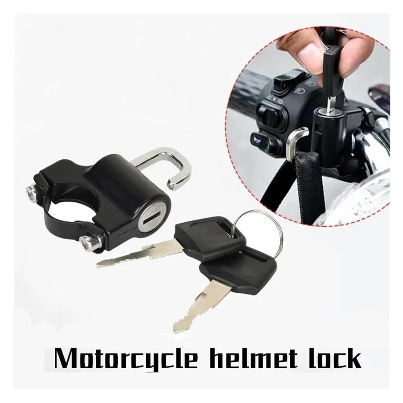 Blocco per elmo a manubrio per moto universale antifurto | Chiave per il blocco del casco con maniglia universale e cilindro a chiave, per una protezione antirifugio.