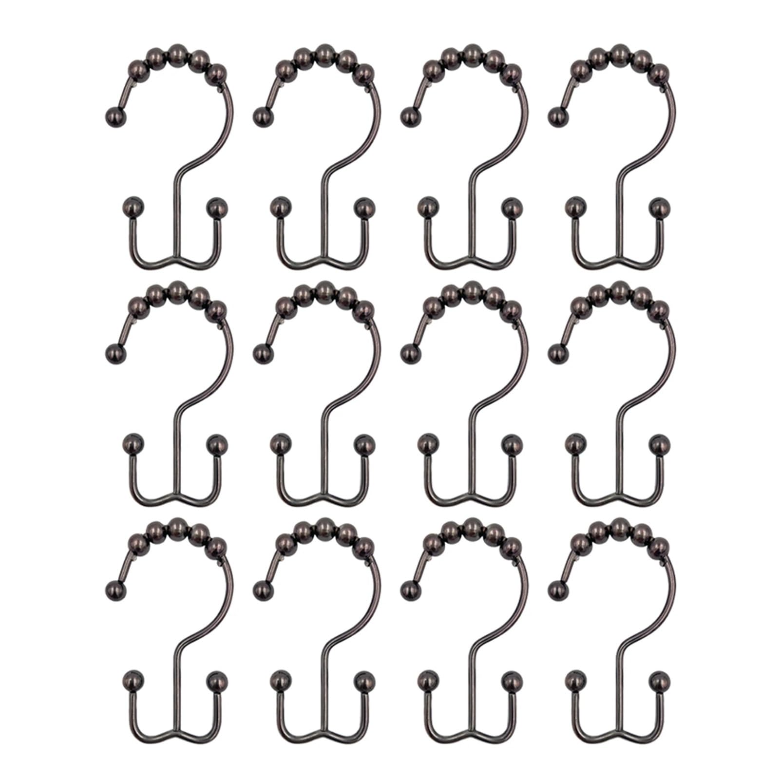 Curtain Hooks 12pcs Double Sided Shower Glides Rollers Multipurpose Rings(Bronze)