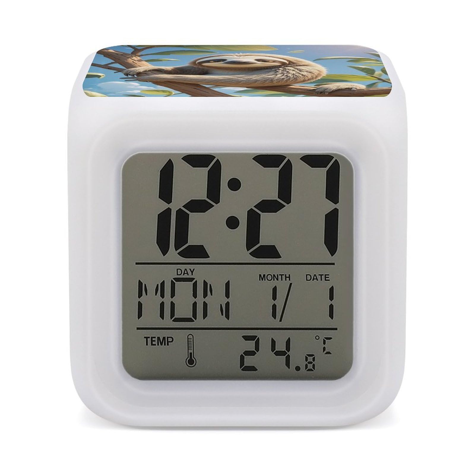 LZQPOEAS Cartoon Sloth Alarm Clock Desk Clock with 7 Color Changing Night Light Digital Clocks with Temperature Display Sleep Training and Sound Machine for Heavy Sleeper