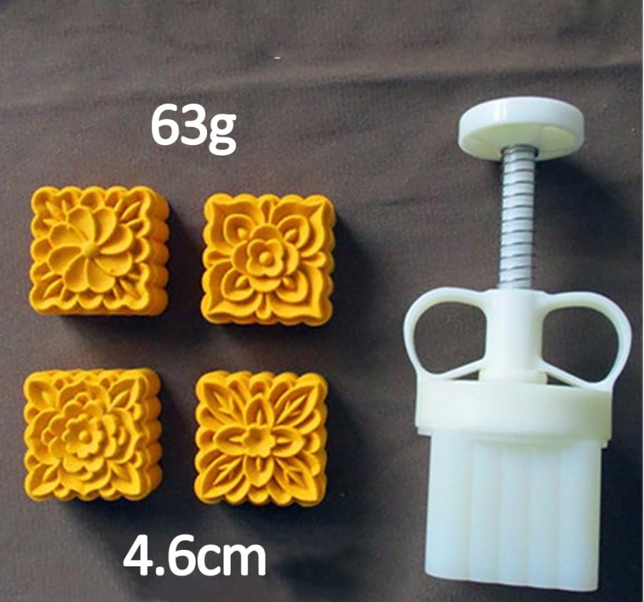 Sellos para galletas con molde para pasteles de lu Juego de moldes for pastel luna grosor ajustable con 4 o 6 sellos, redondos y cuadrados, blancos, 63 g(E)