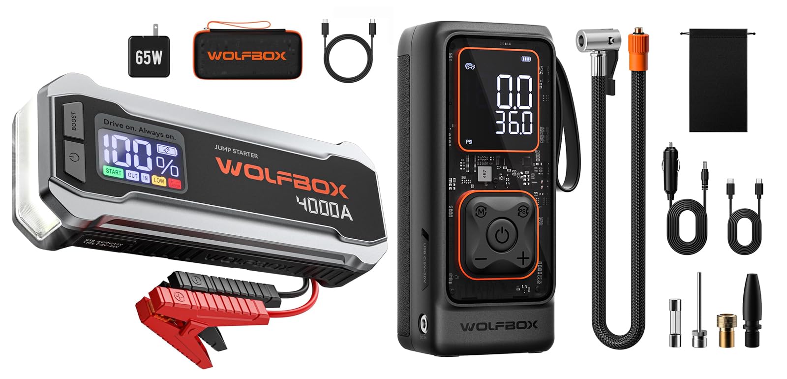 Amazon.com: WOLFBOX 150PSI Dual Power Tire Inflator & 4000A Jump