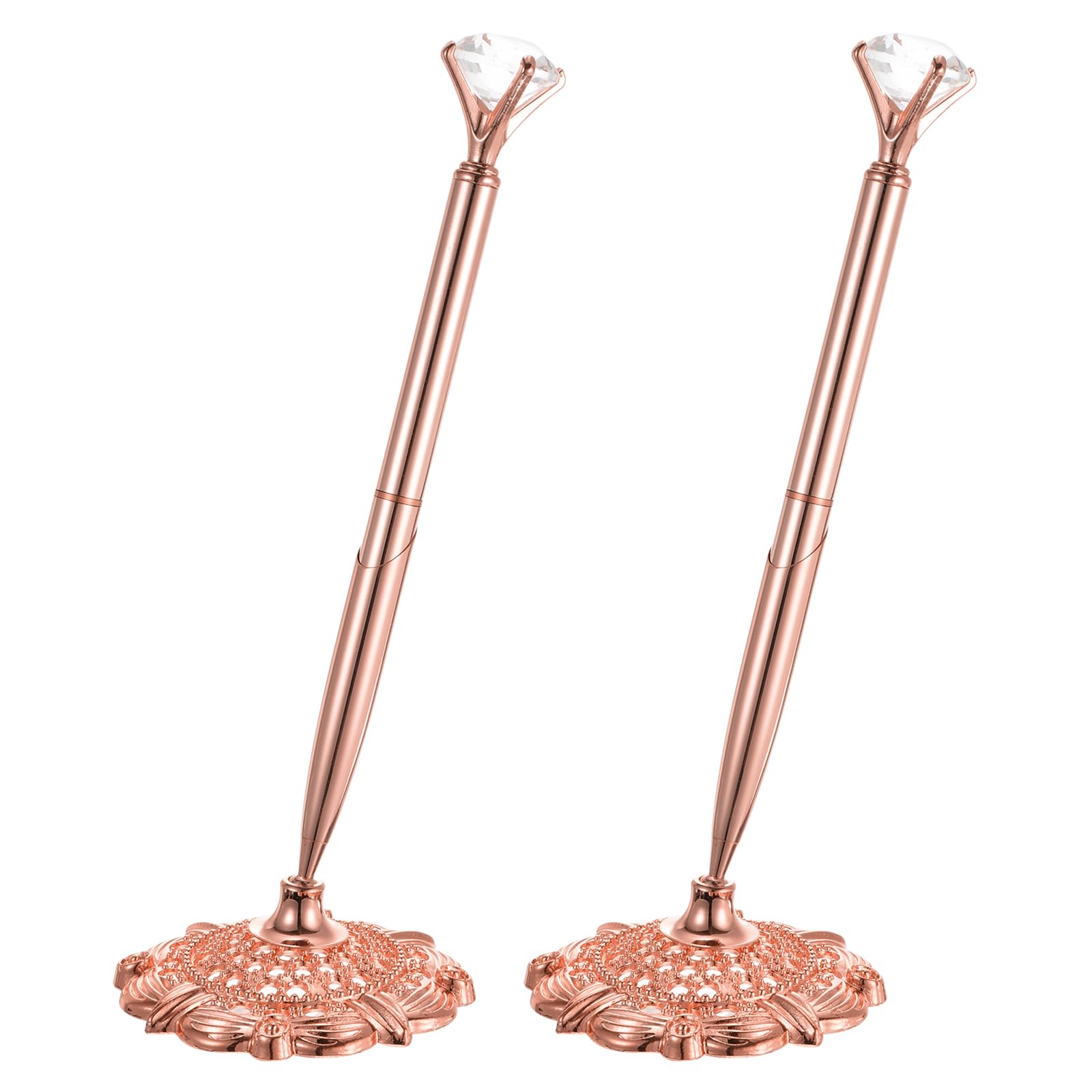 PATIKIL 2 Set Diamond Wedding Pen Guest Book Pen with Holder, Rose Gold, 1 count (Pack of 2)