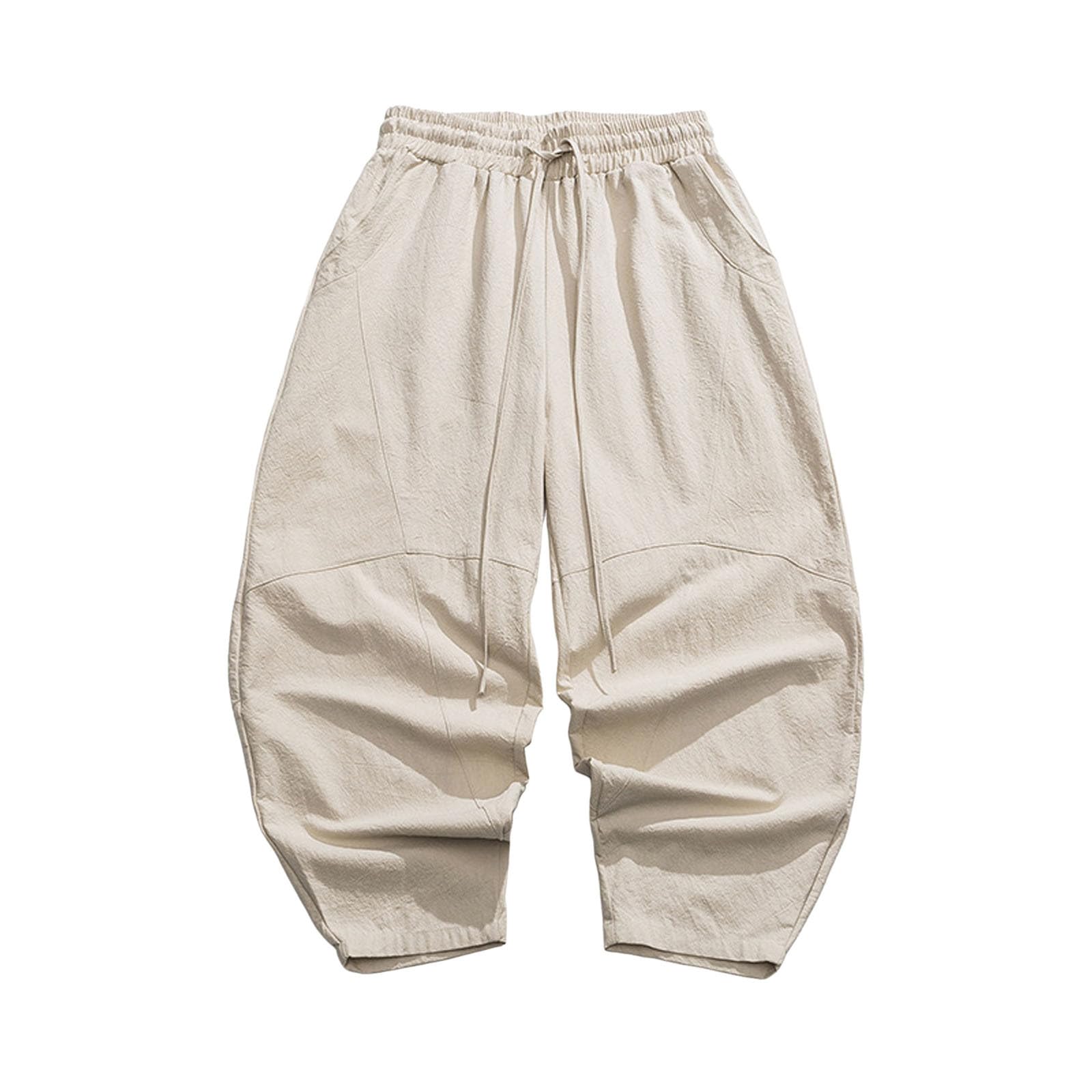 Generisch Herren-Leinenhose, lässig, Strand, Urlaub, elastische Taille, Kordelzug, Sommer, gerade Beine, Hose mit Taschen, Sport, Dehnbarkeit Strandhose Casual Business & Freizeit - Bequeme Golfhose