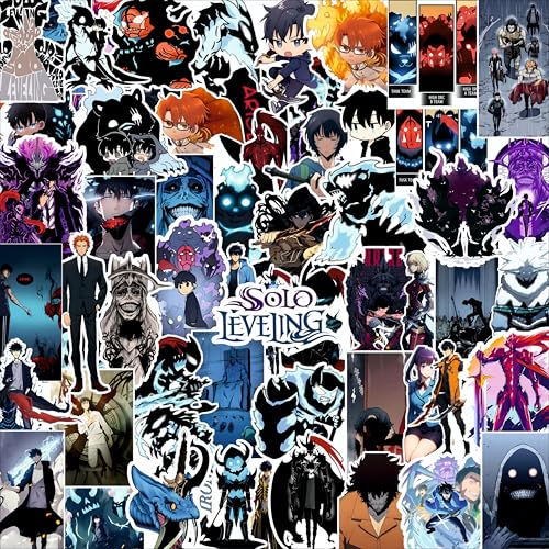 Image of AnimeVerse Pack of 56 Solo Leveling Anime Stickers for Laptop, Phone, Guitar, Bike, PC, | Waterproof Glossy Vinyl Decals | Residue-Free Anime Stickers Collection