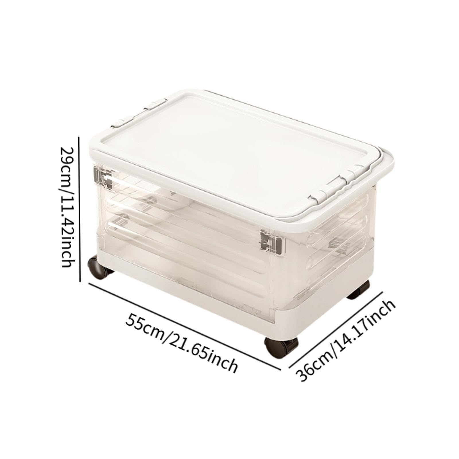 Qianly Carrello Pieghevole Portatile Cassetta con Manico Telescopico Ruote PP Multifunzione per Libri Spesa Organizzazione Cancelleria Materiale Didattico, Chiaro