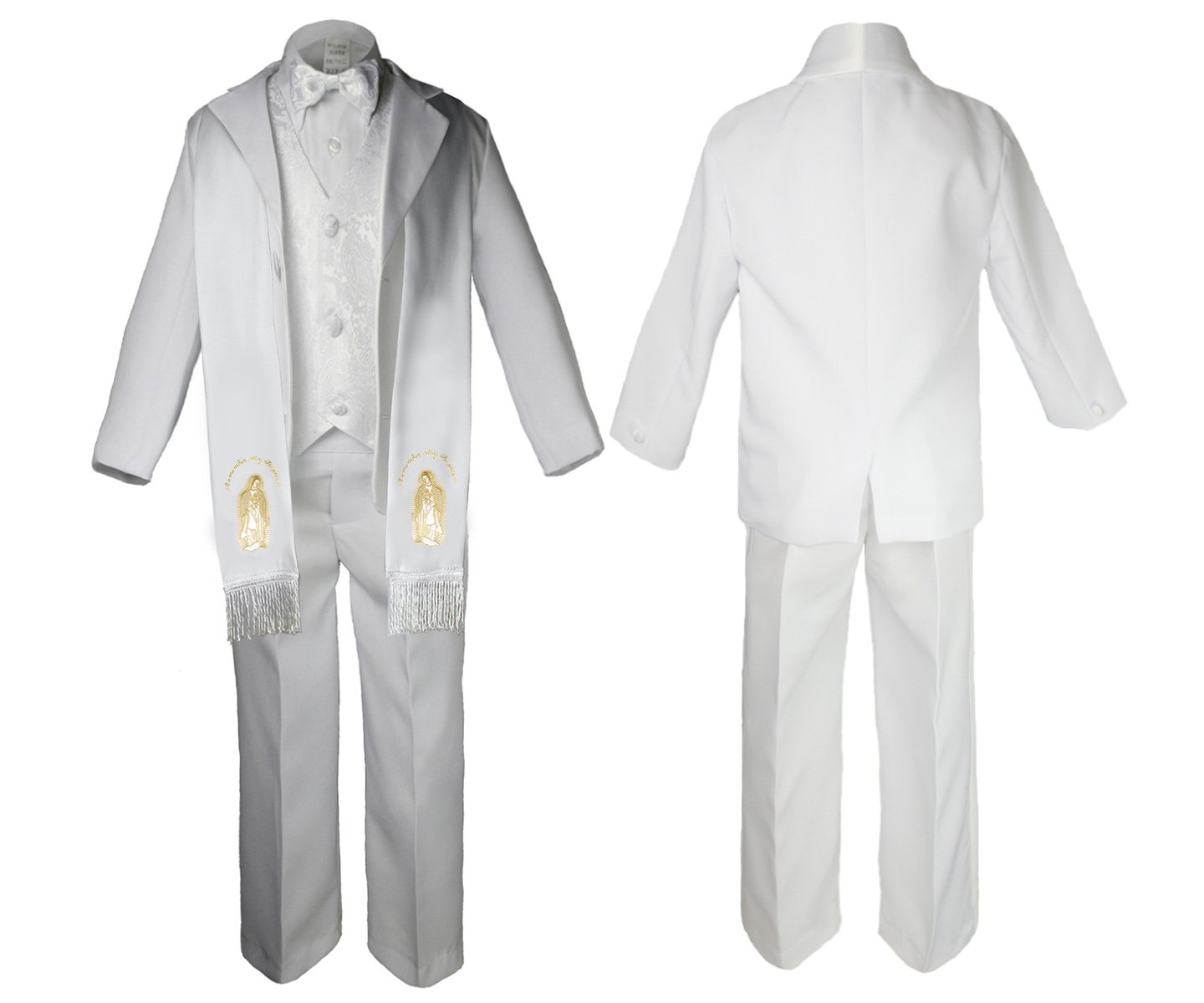 Unotux Baby Boy Toddler Christening Baptism Formal White Paisley Suit Guadalupe Sm-7 (7, Gold English)