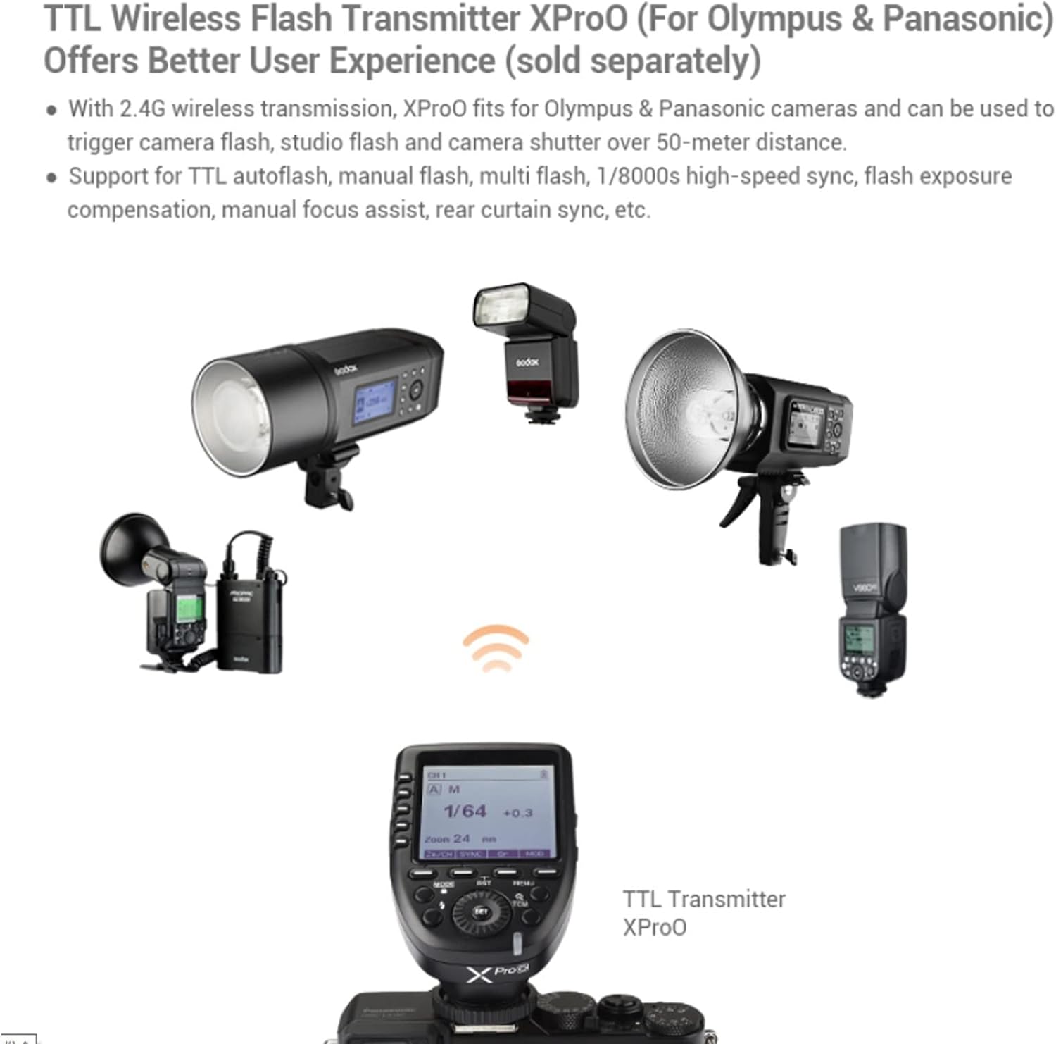 Godox V350O TTL Flash for Olympus Panasonic GN36 1/8000s HSS Camera Flash w/ 2000mAH Battery 500 Times Full Power Flash 0.1s-1.7s Recycle Time for Olympus Panasonic Camera (V350-O)