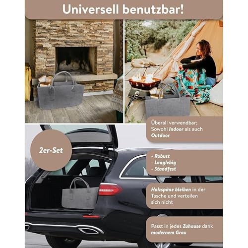 Close Up 2er Set Filztasche Kaminholztasche Filzkorb Kaminholzkorb Filz Zeitungsständer Zeitungskorb, Einkaufstasche, ca. 50 x 25 x 25 cm (Hellgrau & Dunkelgrau)