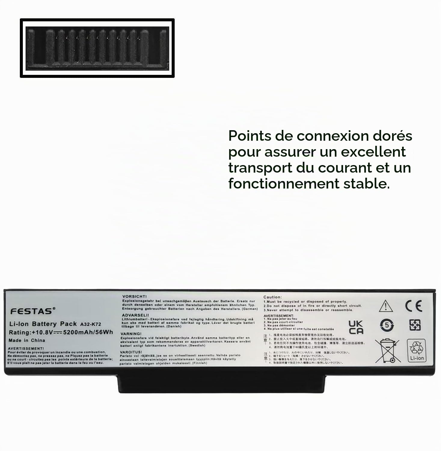 FESTAS 5200mAh A32-K72 Batterie Compatible avec ASUS K72 K72F K72J K73S | K73SV K72D K72DR K72DY K72JK K72JR K72JV A72 N71 N71J N73S N73SV N71JV N71V N73 N73J X73S X77 X73E X73 X73BY X73SD X73SV X73T