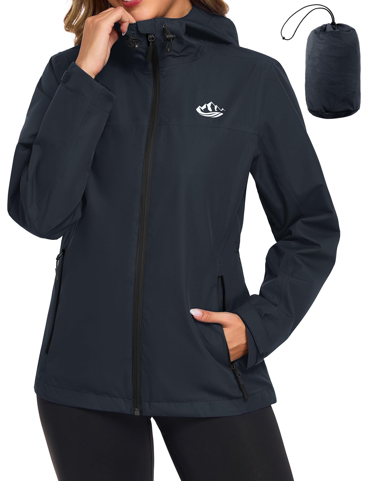 CMTOP Impermeable Femme Veste de Pluie Femme Légère Pliable, Coupe-Vent Veste Imperméable à Capuche Respirante Parka Imperméable avec Poches pour Randonnée Camping Cyclisme