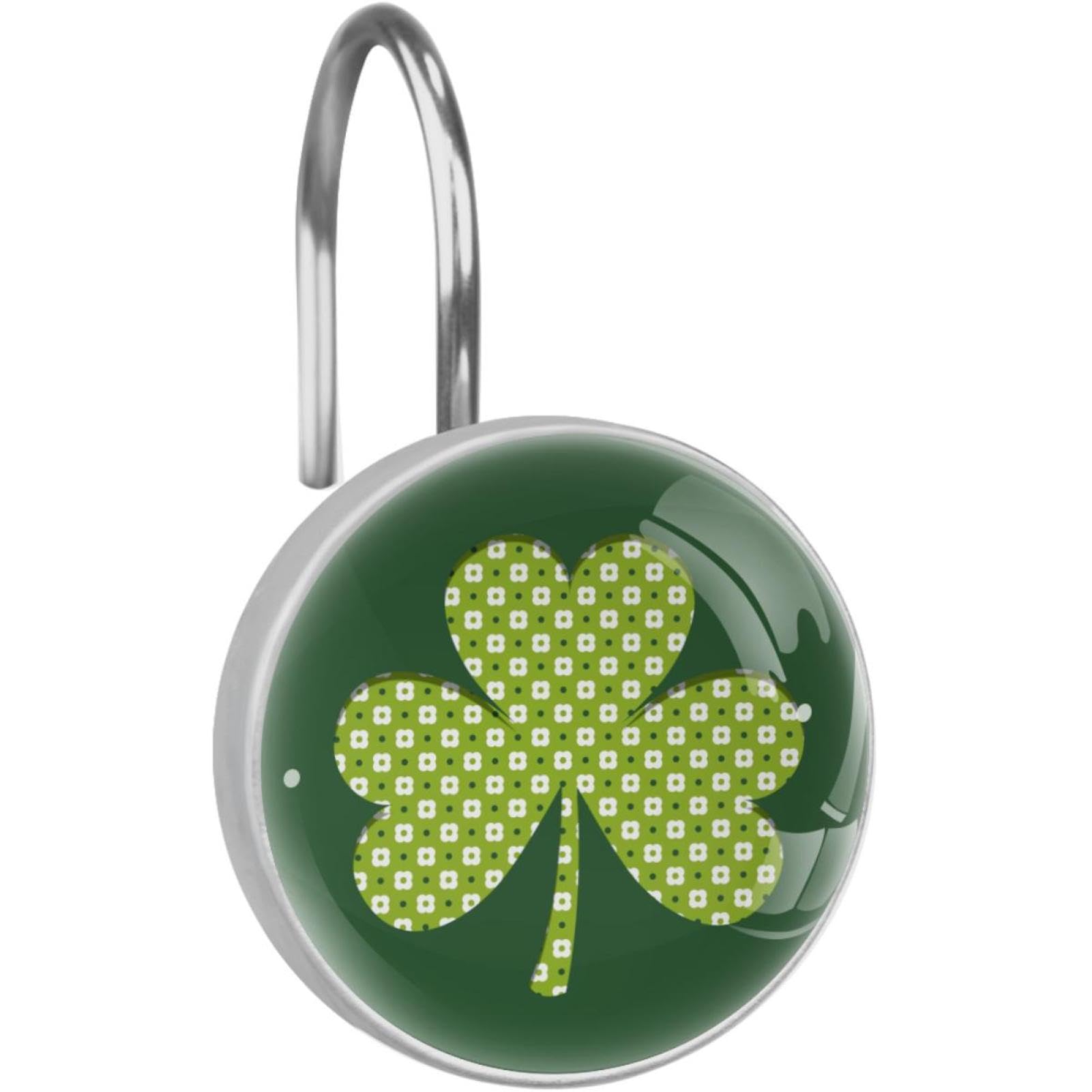 Shamrock Lucky Clovers Shower Curtain Hooks, Decorative Curtain Rings Rust Resistant Glass Shower Hooks for Bathroom Shower Rods,1 Pack Rustproof Stainless Steel Rings for Curtain and Liner
