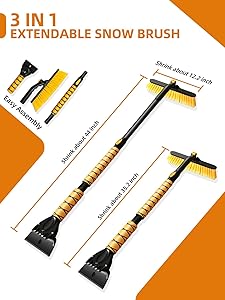 Jkapy 44 Inch Ice Scraper Snow Brush and Ice Scraper for Car Windshield,Extendable Snow Scraper and Brush with Comfortable Foam Grip for Truck Vehicle Automobile Snow Removal