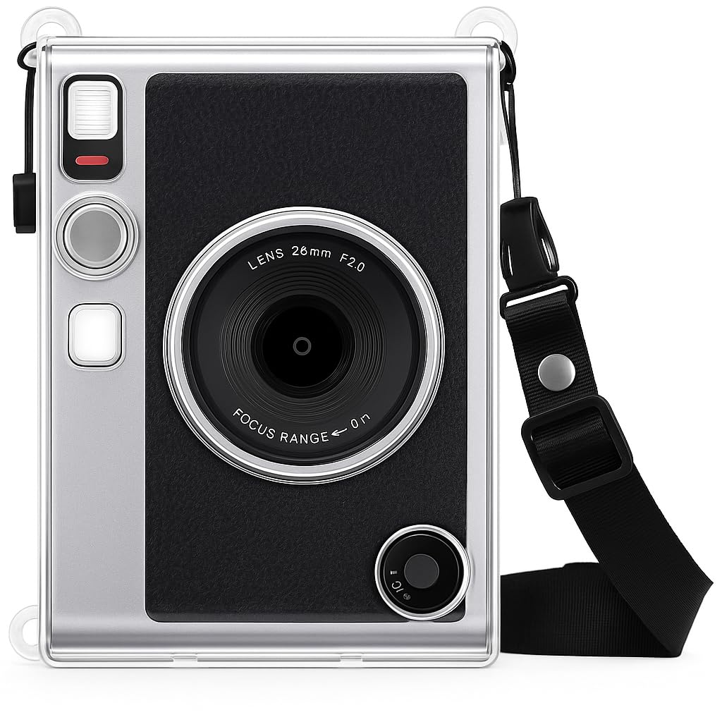 CALVILLE Mini EVO Camera Case – Compatible with Fujifilm Instax Mini EVO Instant Camera – Lychee Texture PU Leather Cover (Transparent GLIMZ)-image-47