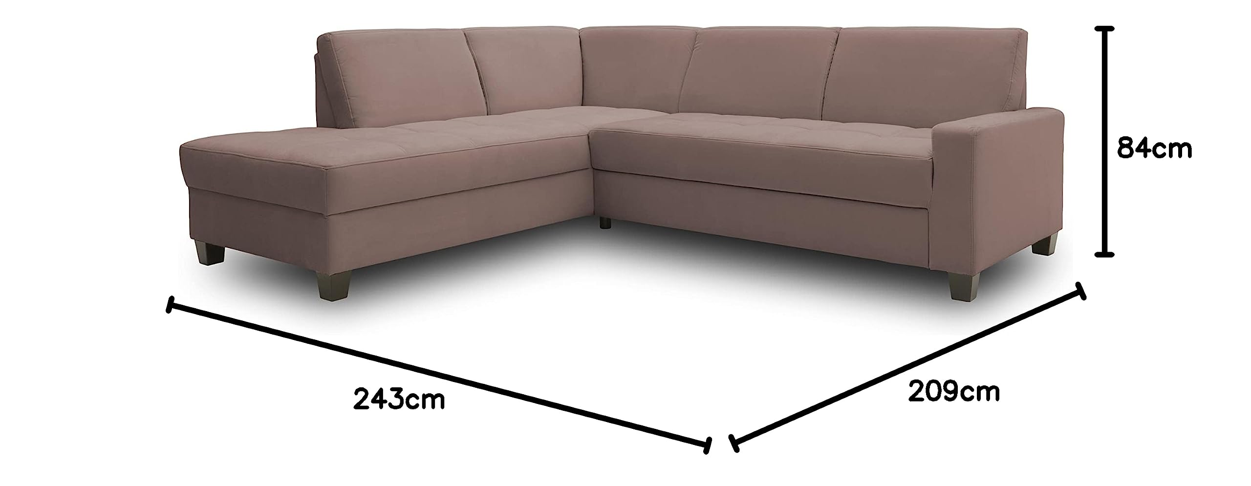 DOMO Collection Londrina Divano Letto Angolare A L – 209 X 243 Cm, Telaio In Legno, Schiuma Poliuretanica, Rivestito, Consegna In Soggiorno