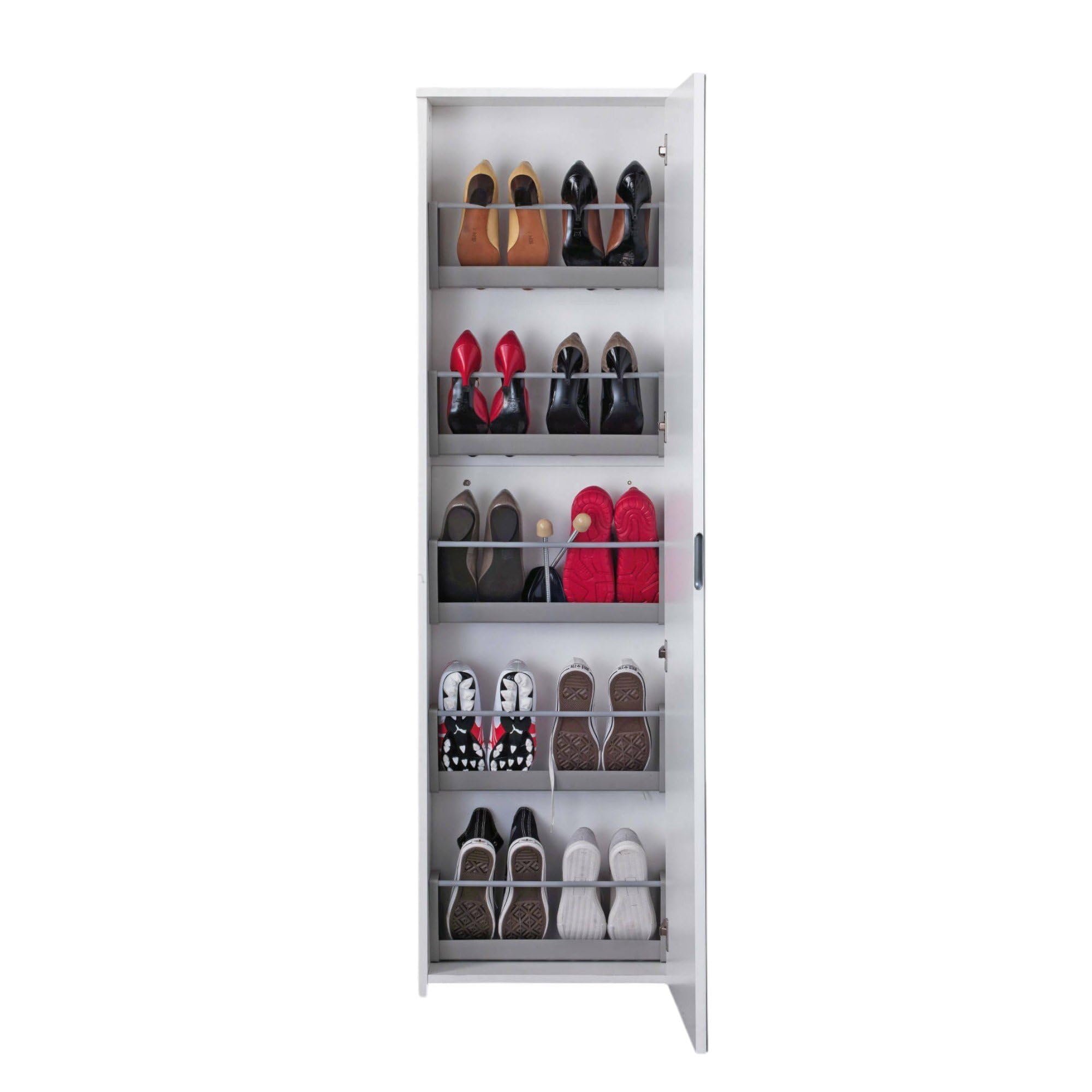 Dmora Scarpiera Ciclamino 18x50x178h cm Bianco 5 Ripiani 10 Paia, Mobile Portascarpe 5 Vani Made in Italy